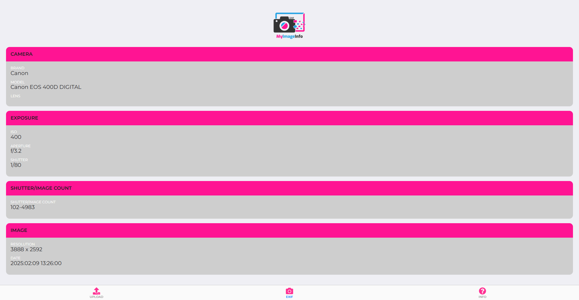WalkerManStudio - MyImafeInfo EXIF reader - Free shutter count